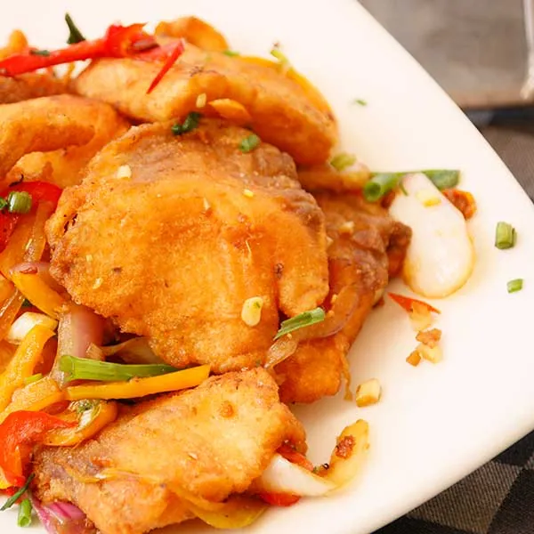 Tilapia Fish — fresh Kenyan Tilapia wok-cooked in Schezuan, Soya or Black Bean sauce at Mister Wok