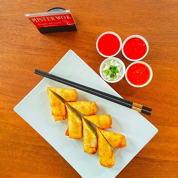 Mister Wok golden spring rolls — crispy handcrafted vegetarian starters, Nairobi's little gold bars