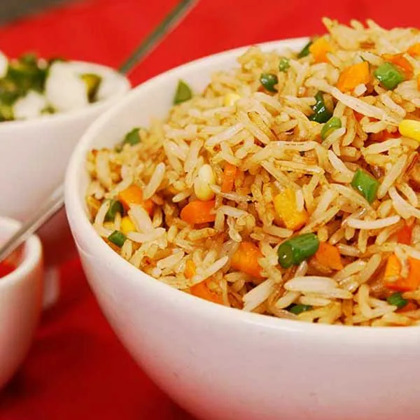 Vegetable Fried Rice - aged aromatic long-grain rice with garden vegetables, egg, and wok-hei seasoning