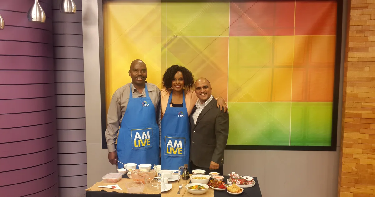 Karim, Sheila Mwanyiga and Chef Francis Makau on the NTV AM Live set, September 2014